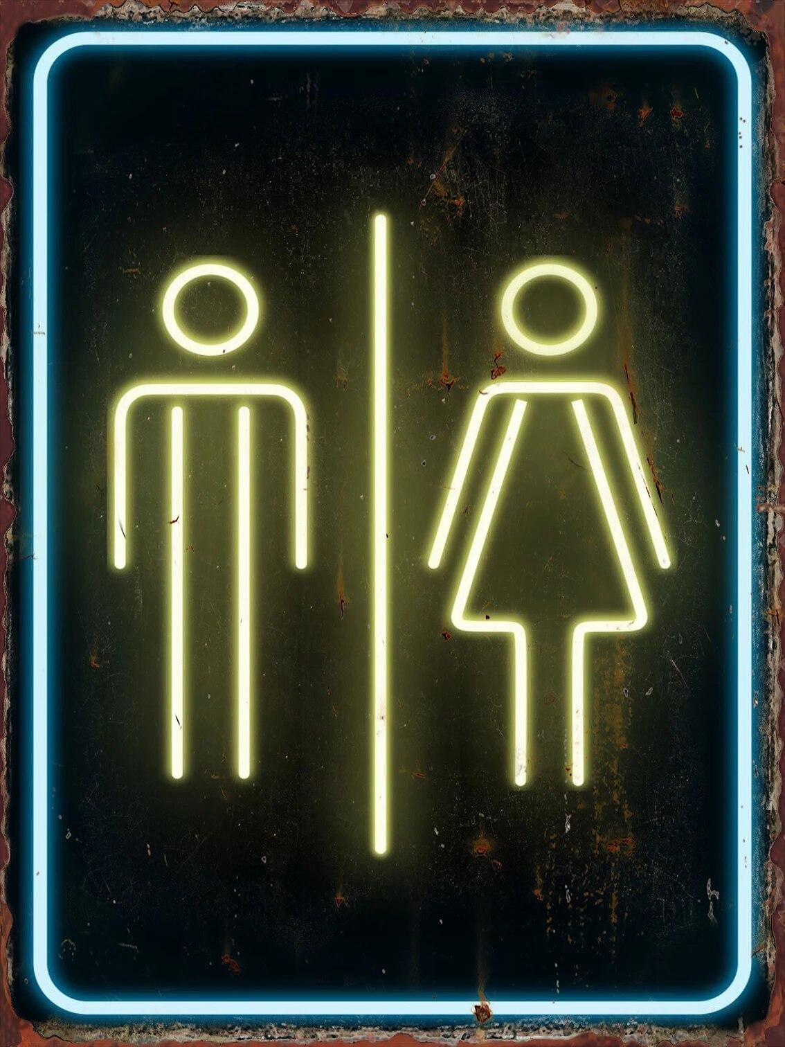 

Неоновые вывески унисекс для туалета, неоновая вывеска, плакат, металлическая жестяная вывеска, клубный паб, эстетика, настенная декоративная доска, украшение комнаты, живопись 20x30cm