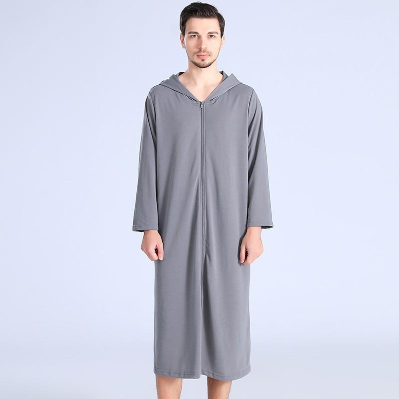 Men's and Women's Summer Zipper Bathrobe Couple Pajamas Hooded Pajamas Thin Soft Comfortable Pajamas Long Nightgown