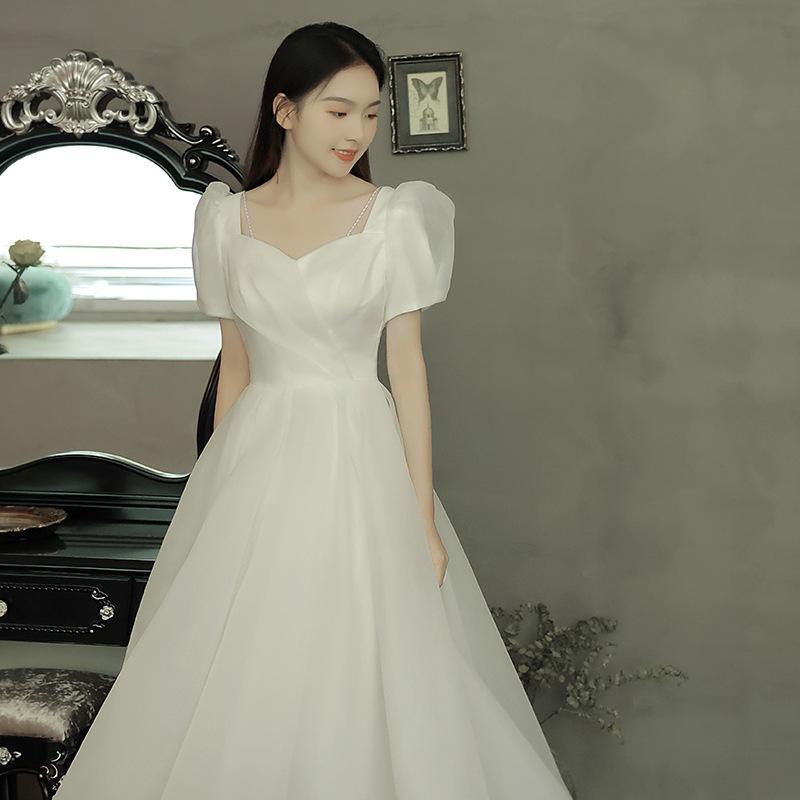 French light wedding dress 1011 new birthday dress super fairy bride white certificate engagement simple