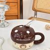 Cute Mushroom Ceramic Straw Cup, High-value Souvenir, Mug for Girlfriends, Couples, Water Cup with Lid