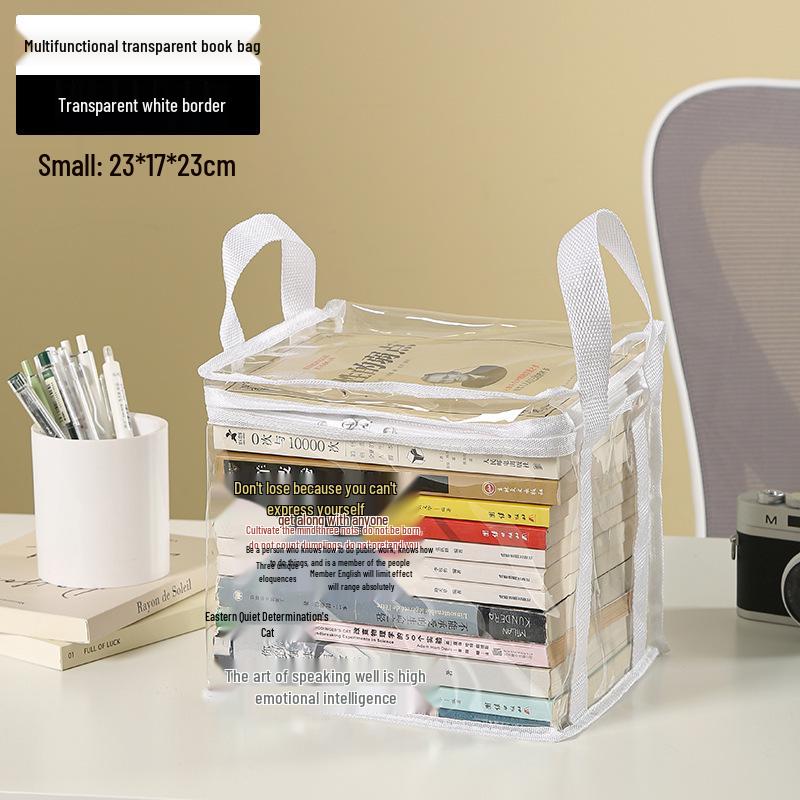 Transparent Cartoon Book Storage Bag with Cover: Dustproof, Portable, and Ideal for Student Books & Toys