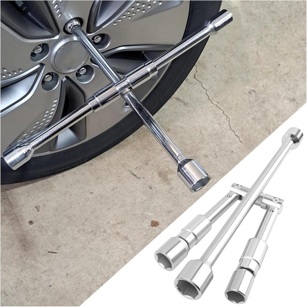 14-Inch Foldable 4 Way Lug Wrench(17,19,21,23mm),Cross Lug Nut Removal Tool/Tire Changing Kit for Car Wheel Lug Nuts,Universal Labor-Saving Tire Iron