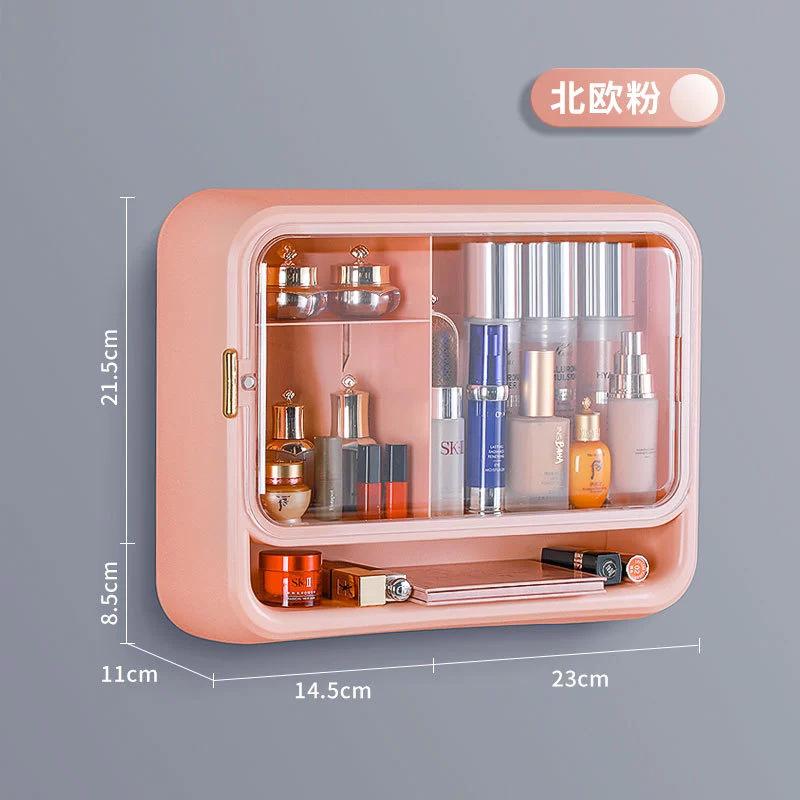 

Ящик для хранения косметики Настенный неперфорированный Пыленепроницаемый Туалет большой вместимости Настенная полка для ванной комнаты розовый