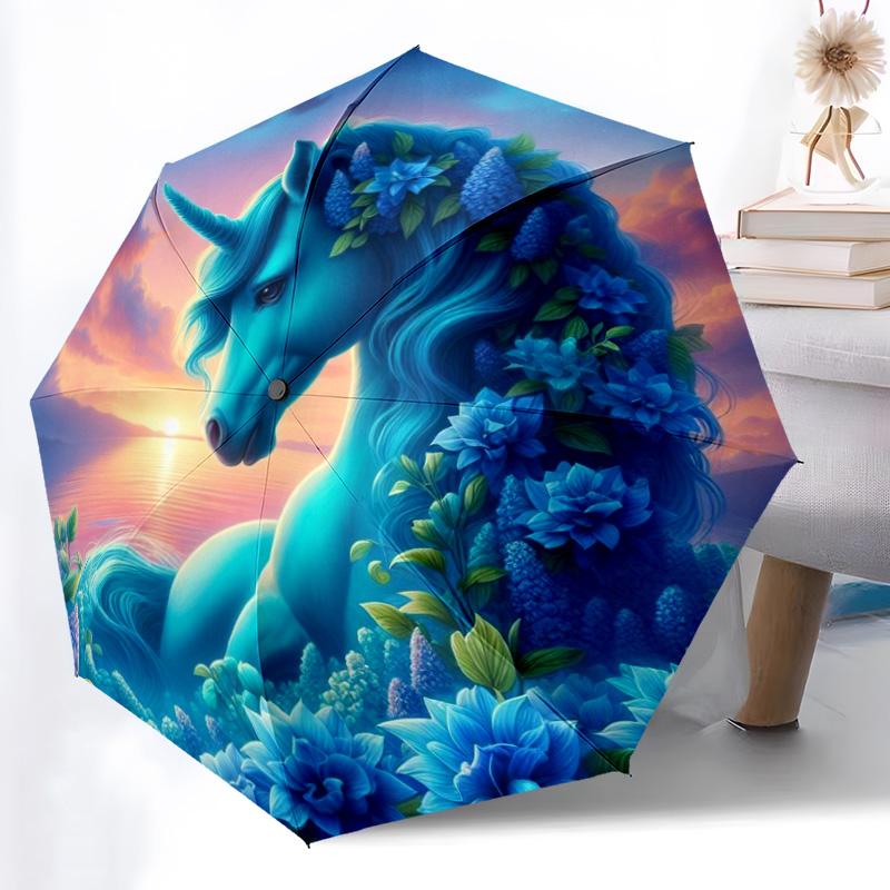 Purple Fox & Floral Wreath Print Umbrella, Magical Night Sky Sun/Rain Umbrella