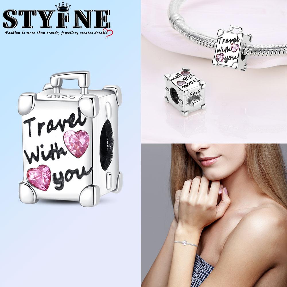 Copper Fashion Colorful Travel Luggage Charms Beads Fit Original Bracelets Diy Anniversary Jewelry For Wome