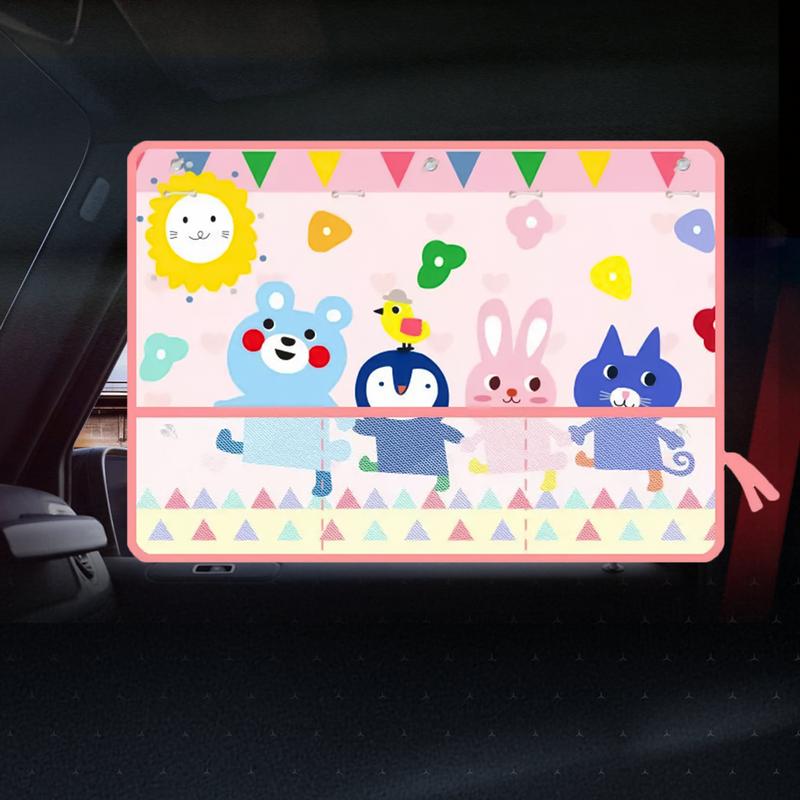 Car Window Screens Cartoon Design Shade For Car Window Automotive Interior Sunshade With Storage Function For Sedan RV Vehicle