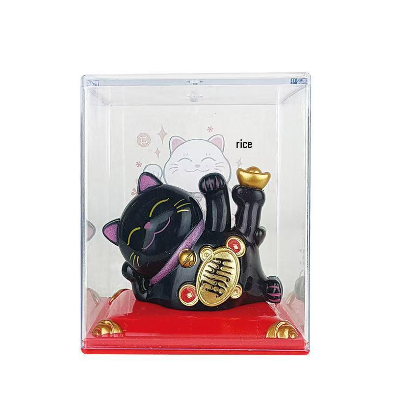 Y Solar Fortune Cat Waving Hand Ornament: Light-Powered Decor for Car, Living Room, or Office Desk