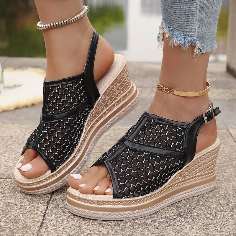 Fashion 2025 New Hollow Out Wedge Heel Sandals Women Summer Peep Toe Platform Sandles Woman Back Strap Thick Sole Rome Shoes Female 43