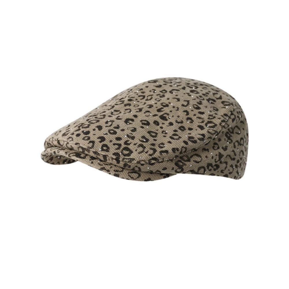 Y2k Leopard Print Beret Rhinestone Leopard Newsboy Cap Fashion Forward Hat  Outdoor