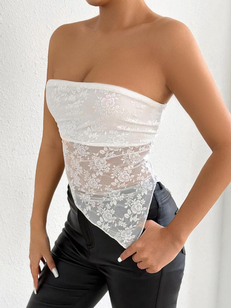 Spring/Summer 2026 Hot Selling Women's Asymmetrical Lace Spliced Bandeau Top