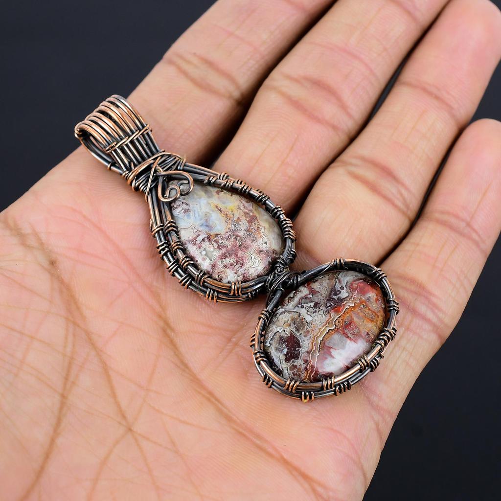 Laguna Lace Agate Pendant, Gemstone Jewelry 999 Copper Wire Wrapped Pendant, Gift For Women Handmade Pendant