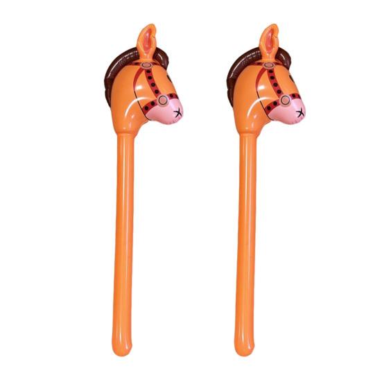 2Pcs Inflatable Stick Horse 39" PVC Kids Inflatable Horse Toy Easy Inflate Deflate Party Decoration for Horse Cowboy Carnival Christmas Birthday