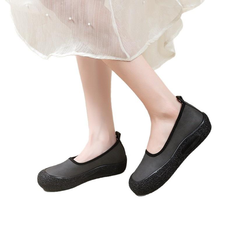 Flat-bottomed Doudou shoes women's new autumn versatile retro soft-soled single shoes one-pedal lazy shoes grandma shoes