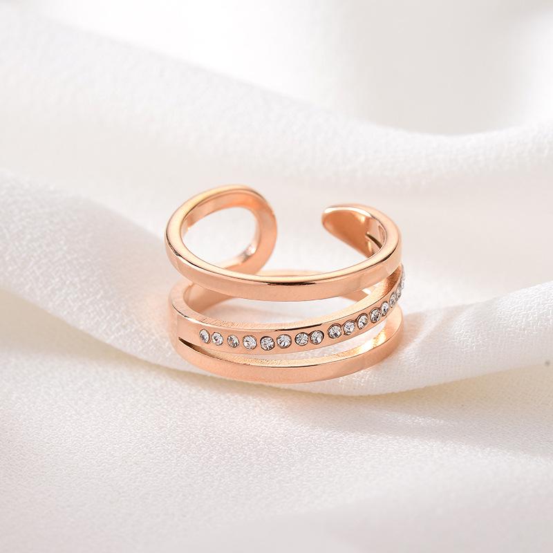 Rose Gold Filigree Titanium Steel Open Ring for Women - Korean-Style Fashion Statement