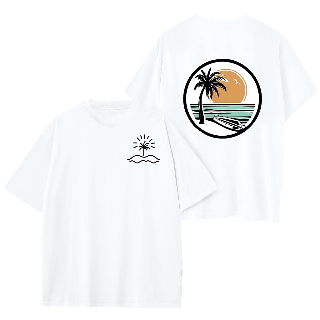 Dámské módní volné šaty s kulatým výstřihem a krátkým rukávem s havajským potiskem