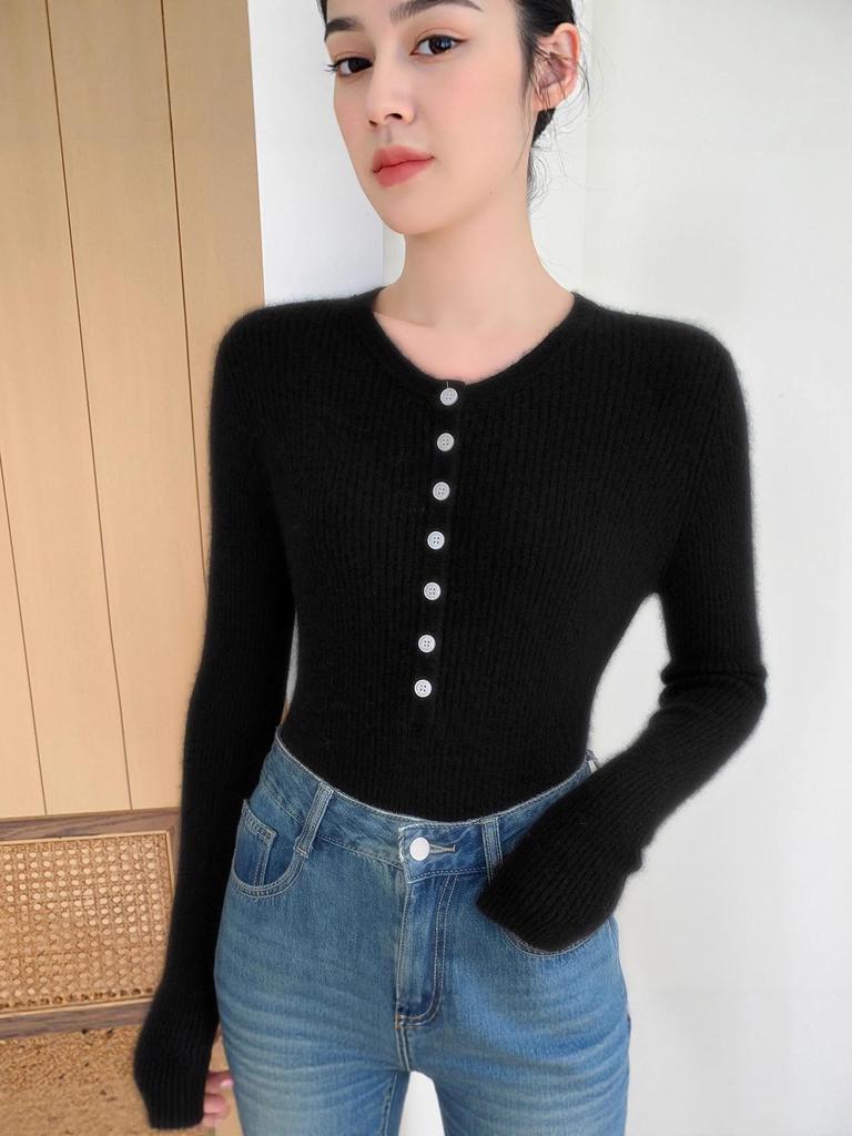 2026 Autumn/Winter Cashmere Knit Slim Fit Round Neck Wool Sweater Pullover