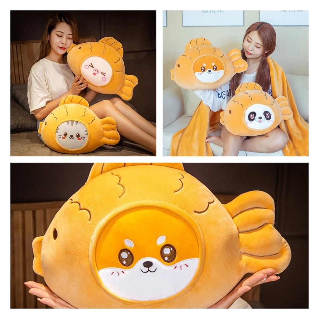 Cute Cartoon Fish Pillow Blanket For Girls Soft And Elastic Plush Material, Three-in-one Design For Sleeping, Napping, And Warmth, With Downy