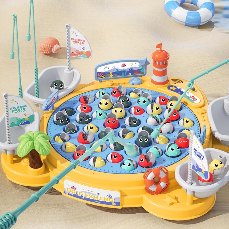 Children's Interactive Magnetic Fishing Toy with Lights & Music - Large Rotating Table for Early Education and Parent-Child Play