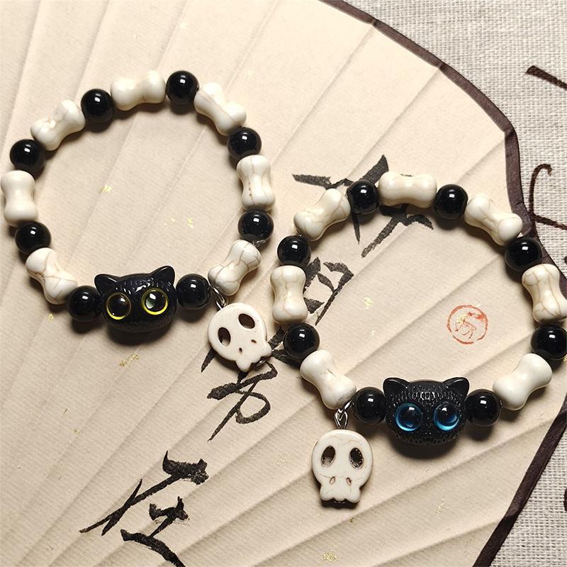 Cute Versatile Black Cat Bracelet For Women Men Cartoon Animal Beaded Bracelets Couple Jewelry Accessories Gifts