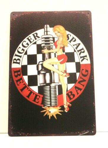 

Vintage Style Spark Plugs Ad Sexy Pinup Girl Tin Metal Sign Rustic Look GarageAluminum 20x30cm（7.8x11.8inch）