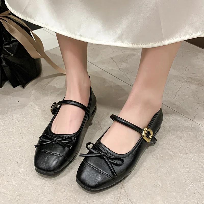 Women's Flat Shoes Autumn New Round Head Shallow Mouth Butterfly Knot Light Non-slip Single Shoes