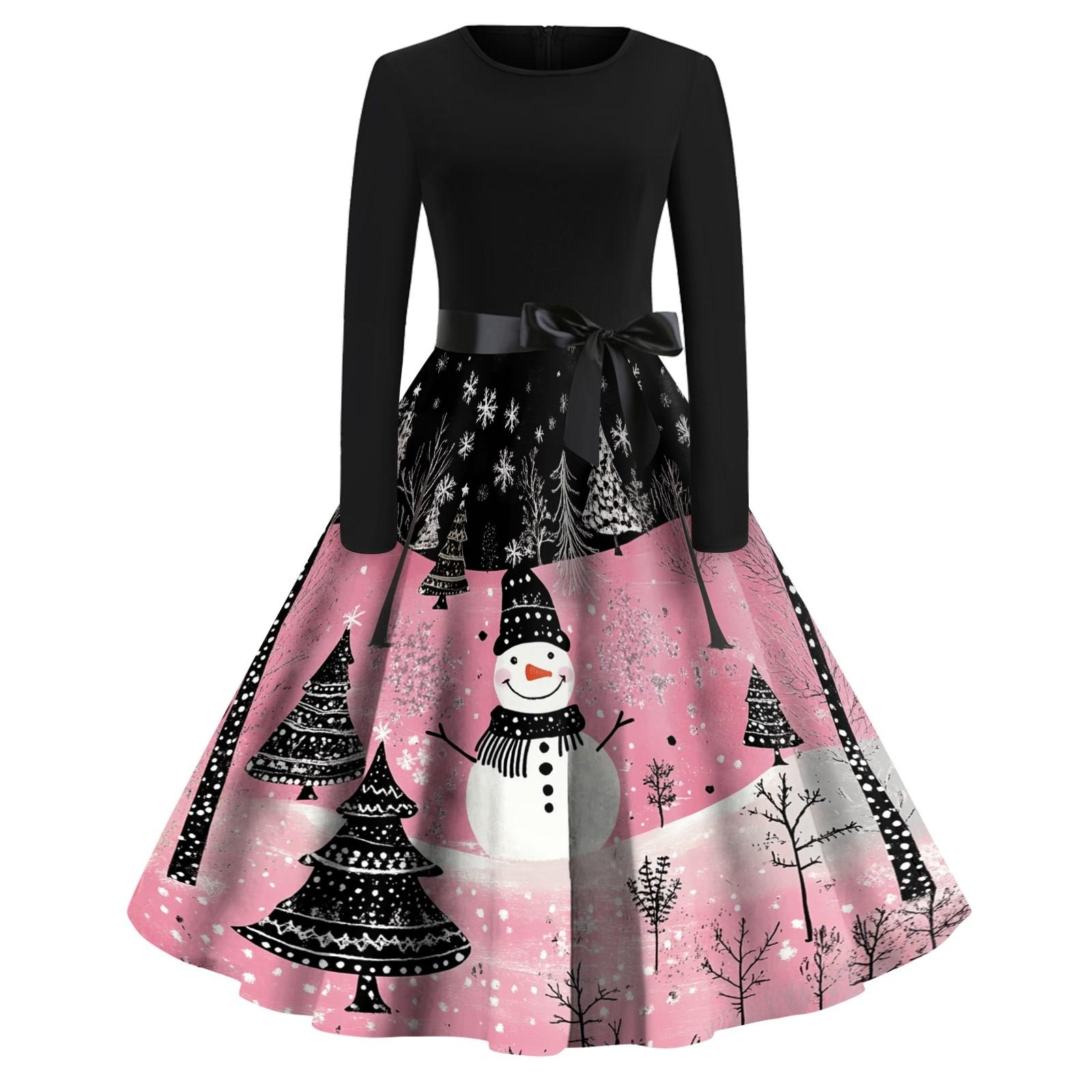 

Женское рождественское платье с круглым вырезом и большим подолом, плиссированная юбка с длинными рукавами XXXXL