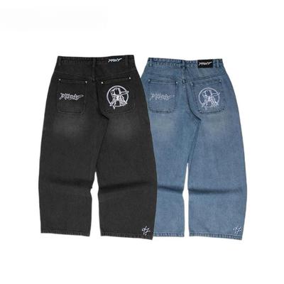 ZYLLO Street Fashion Brand Wide Leg Jeans Y2K Hip-hop Retro Simple Print Loose Gothic Harajuku Horn Pants Ripped Jeans