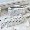 Portable Pencil Bag for Students Large Capacity Dot Pencil Case Large Capacity Fashion Stationery Organizer Zipper Makeup Bag
