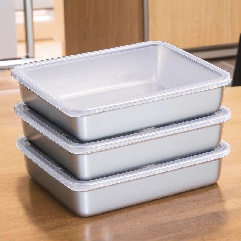 1Pc Stainless Steel Food Tray Containers Kitchen Tool Refrigerator Organizer Cake Fruits Vegetables Meat Storage Box