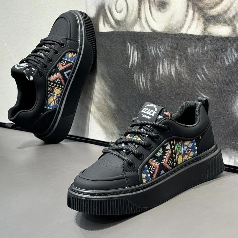 

Модные кожаные кроссовки для бега Мужская повседневная обувь Уличная дышащая Мужская обувь для ходьбы Легкие удобные белые кроссовки Теннисная спортивная обувь 39 чёрный