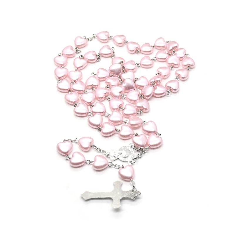 Perlen Rosenkranzperlen Rosenkranz Halskette Katholische Gebet Rosa Weiß Perle Liebesherz Christus Gebet Rosenkranz Halskette Schmuck