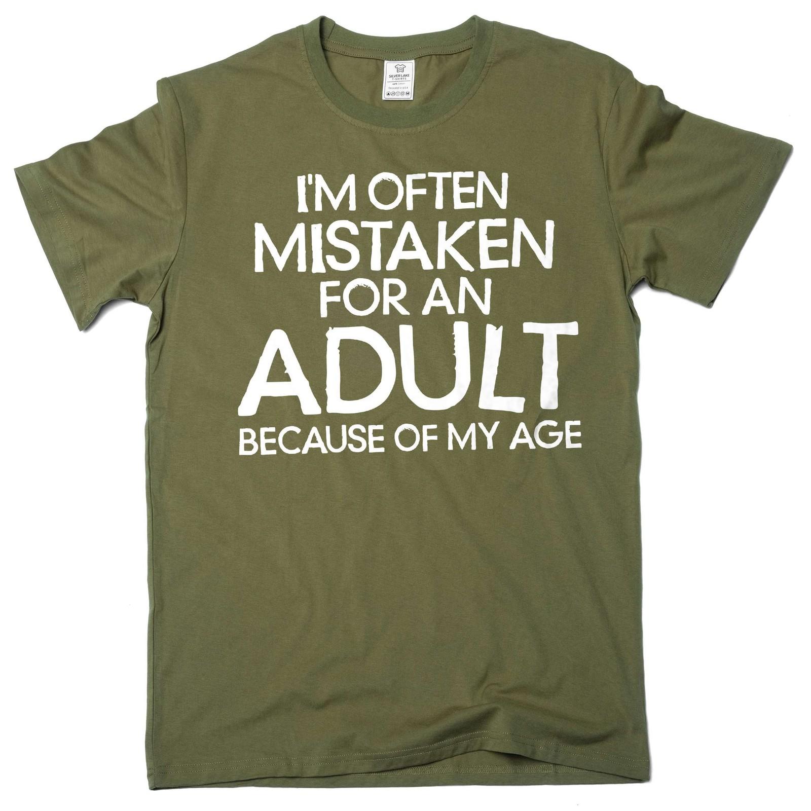 Men s Funny mistaken for an adult T-Shirt Mens Womens Tees Top humorous shirt joke tshirts for him XL