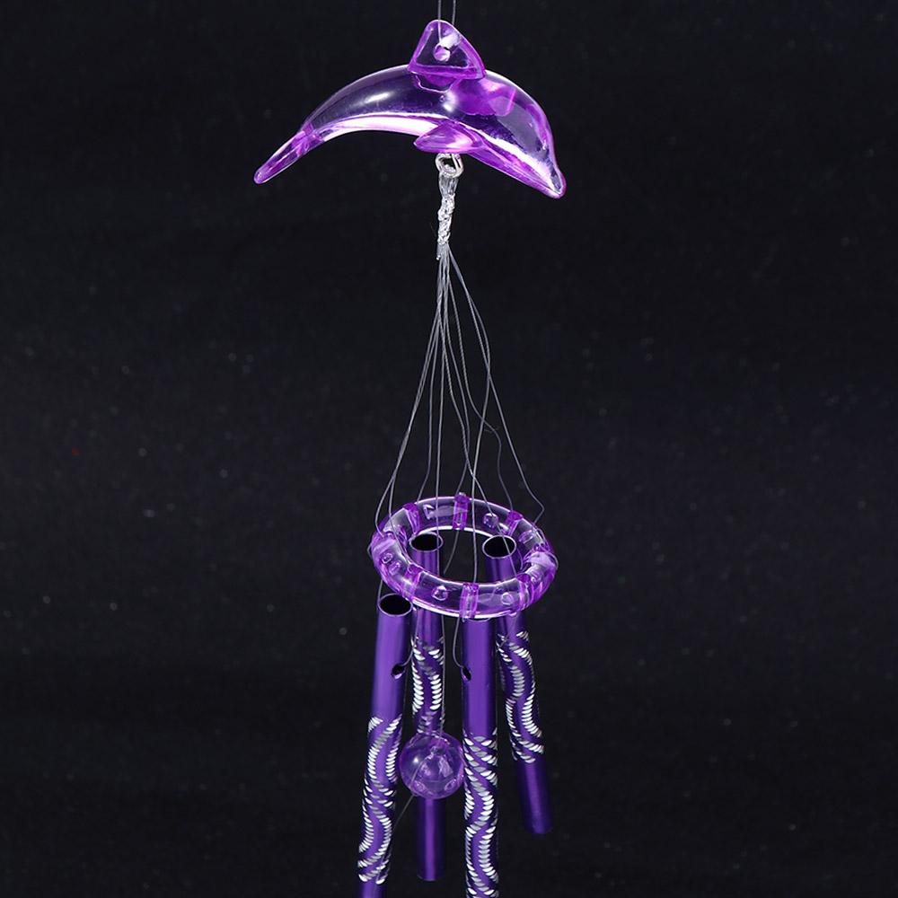 Blessing Gift 3 Colors Crystal Dolphin Home Garden Wind Chime 4 Metal Tubes Bell
