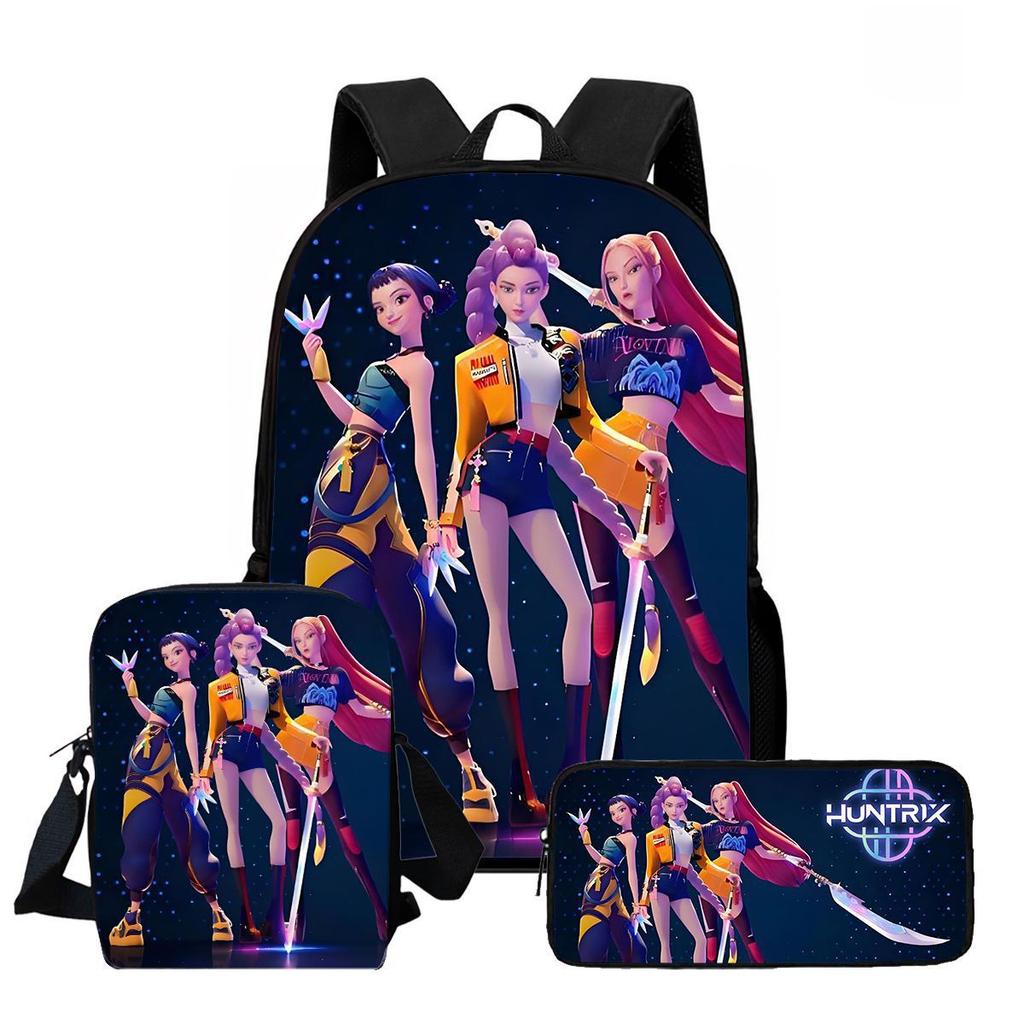 Large Capacity Schoolbag with Shoulder Strap; Student Three-piece Pencil Case Set