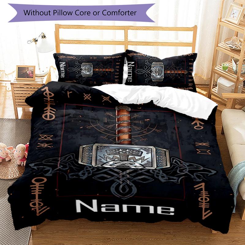 3pcs Custom Name Viking Sign Bedding Set Duvet Cover Closure Includes 1 Duvet Cover & 2 Pillowcases for All Seasons Bedroom Decor
