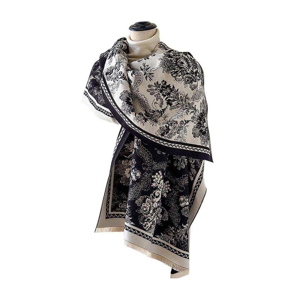 

Windproof Pashmina Shawl Two-Sided Cashmere Scarf Elegant Jacquard Scarf for Autumn Winter чорний