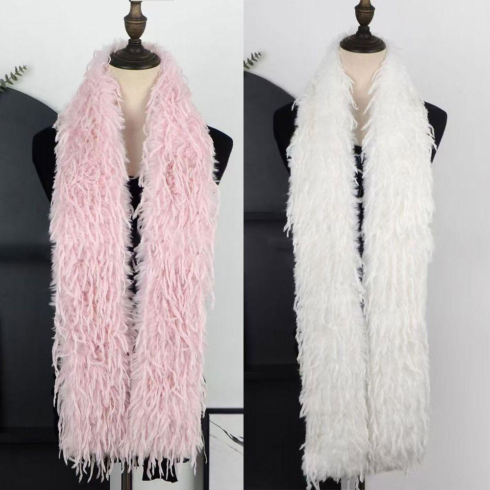 Thick Fluffy Plush Long Strip Scarf Solid color Luxury Y2K Girl Scarf 90cm/180cm Ladies Tassels Scarf for Outdoor Warm
