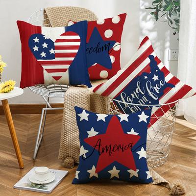 Zuhause Sofa Leinen Kissen Kissen Unabhängigkeitstag Liebe Stern Buchstaben Druck Rot und Blaue Streifen
