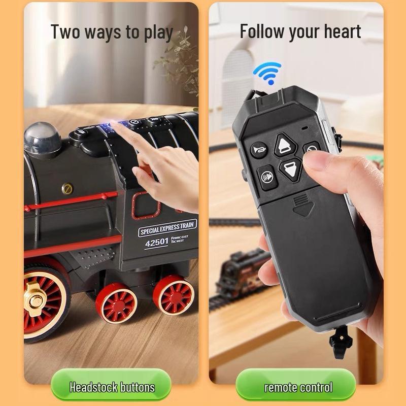 Boy's Green Retro Steam Train EMU Model - Cross-Border Remote Control Educational Toy
