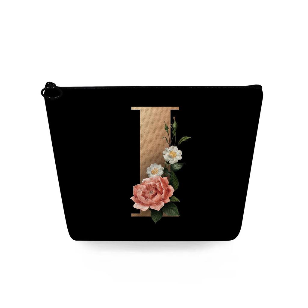 Women Black background letters Print Cosmetic Bag Toiletries Organize Travel Storage Case 6729 KTB