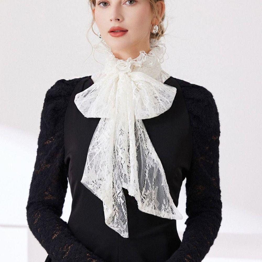 Vintage Lace Fake Collar Solid Color Ruffled edge Collar Costume Accessory Bow Lace Collar  Party
