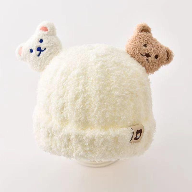 Bear Plush Baby Hat Autumn and Winter Baby Hat Scarf Integrated Two-piece Set Children's Thermal Ear Protection Hat Super Cute