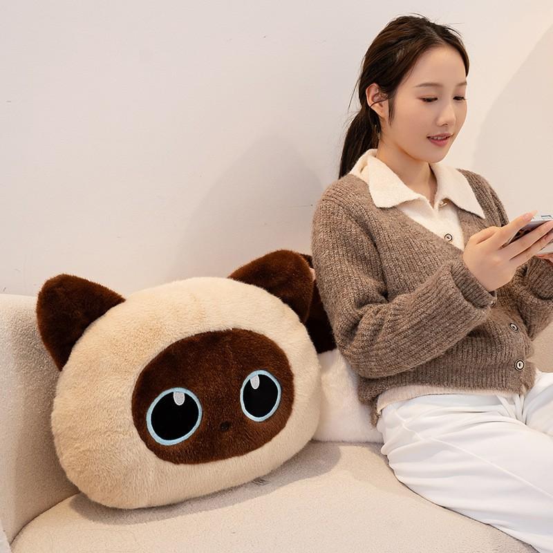 Soft Plush Cat Pillow Sleeping Hugging Decorative Stuffed Animal Toy Black Siamese Calico Kitten Cushion Bed Sofa
