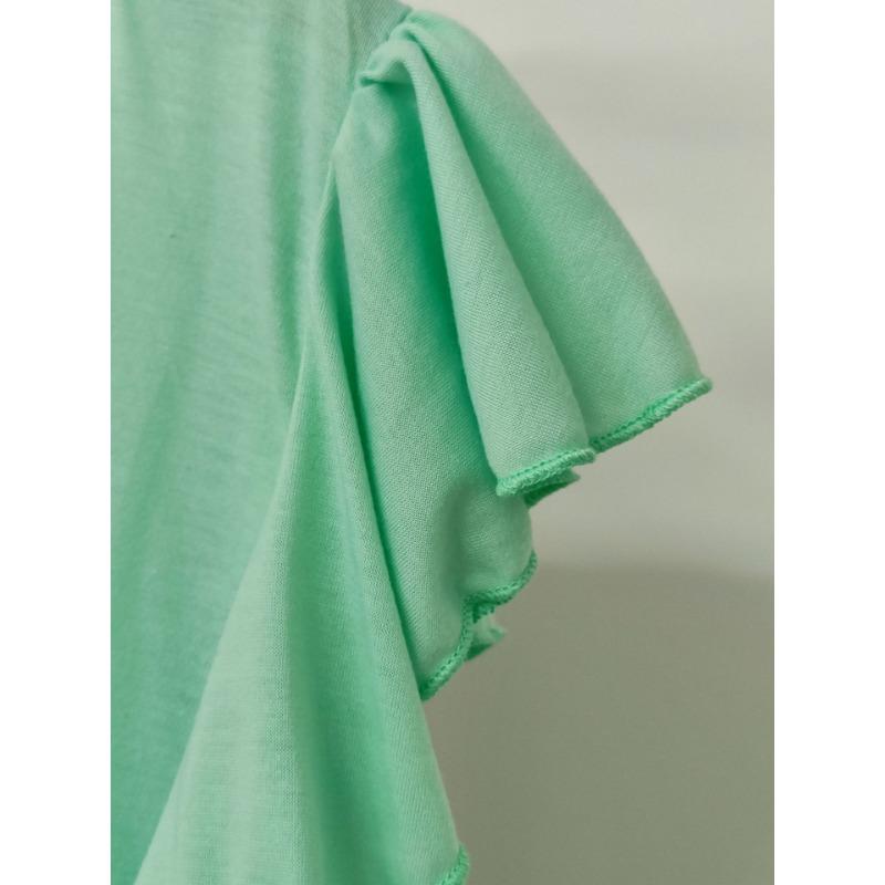Women's V Neck Lotus Sleeves Elegant Women's Short Sleeve Top T-shirt