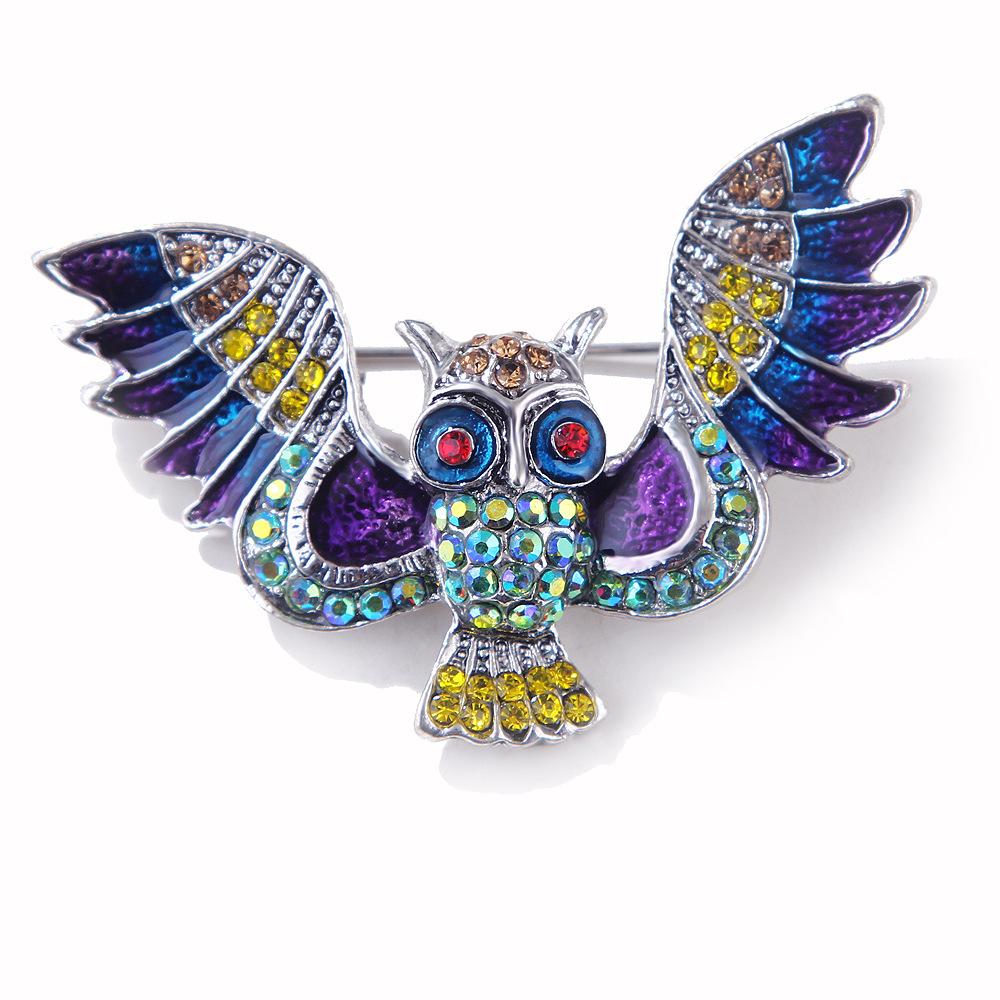 Retro Rhinestone Quirky Owl Brooch Pendant Colorful Shiny Crystal Animal Pins Men and Women s Clothes Bag Accessories Gift