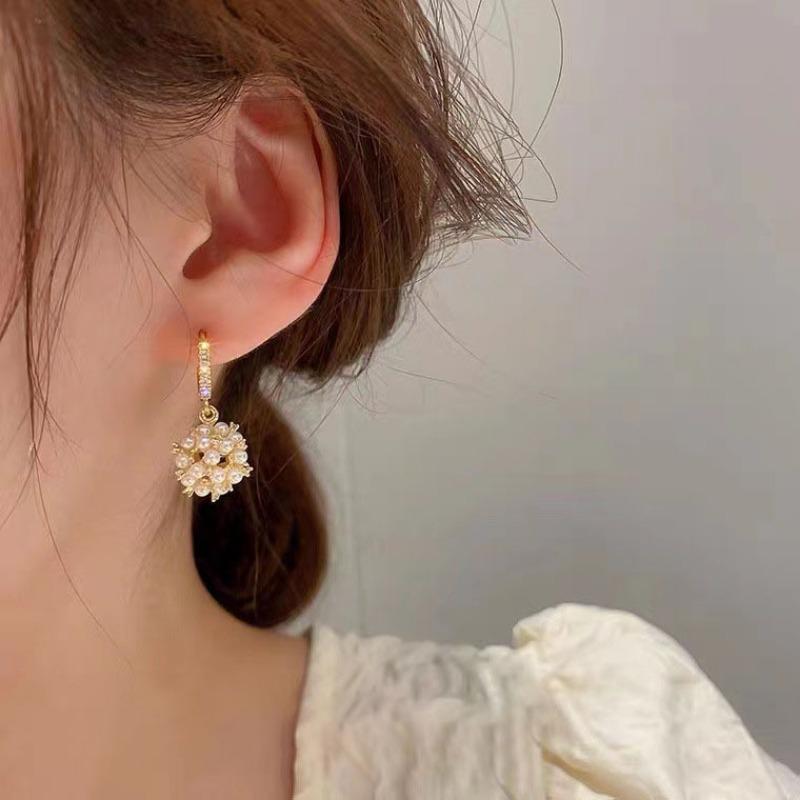 1pair Shiny Faux Pearl Zirconia Pendant Earrings For Teen Girls Exquisite Elegant Party Commemorative Gift