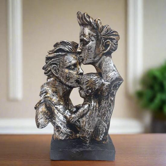 Mother & Father with Child Family Couple Love Statue Showpiece Idol for Home Living Room Decor Decoration & Gifting, 12 inch Height