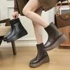 Korte laarsjes met sleehak voor dames, herfst en winter nieuw, eenvoudig, met dikke zool, warme mode laarzen, niet vermoeiend, moederlaarzen