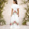 Women Plus Size V Neck Short Sleeve Colorful Floral Printed Straight Long Dress