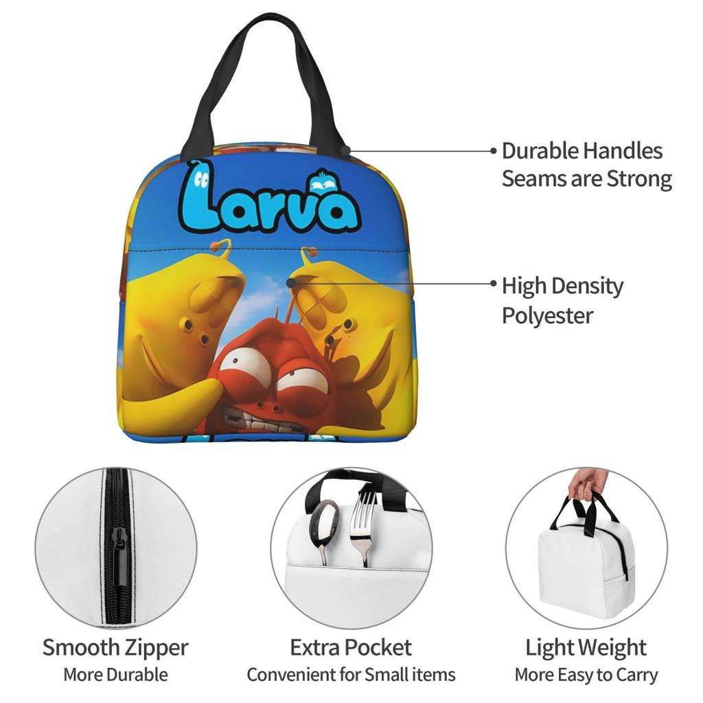 Larva Yellow Red Funny Anime Insulated Lunch Bag for Women Kids Portable Food Boxes Thermal Lunch Box Tote